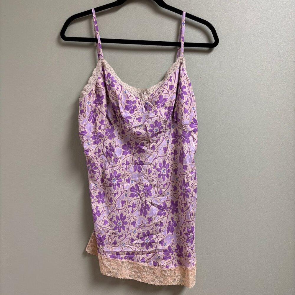 DKNY Jeans Womens Silk Lace Cami Top Size *14 Babydoll Y2K Purple Floral Fairy